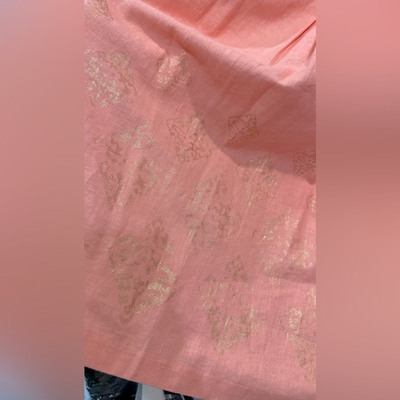 Nine West Linen Blend Coral Gold Stamped Design Pocket Dress 8 - Picture 7 of 11